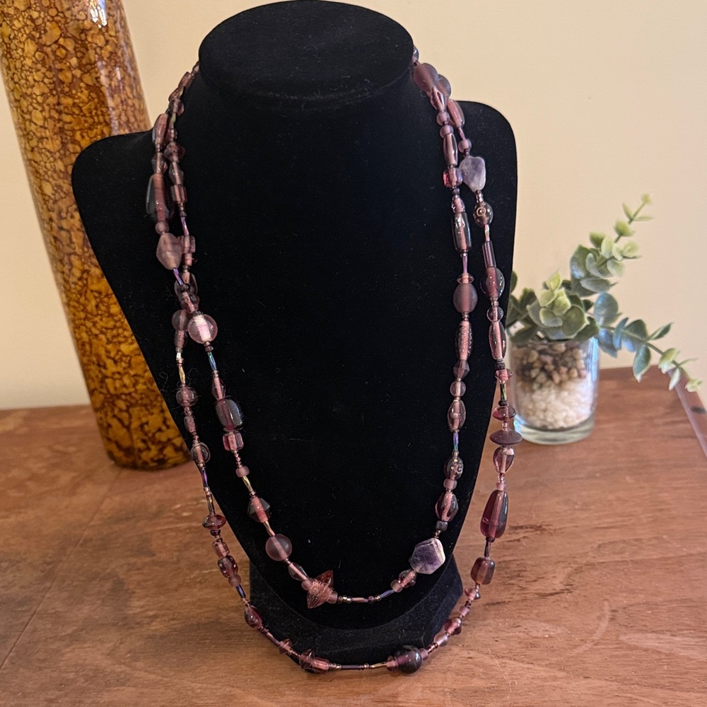Elegant Vintage Hand crafted Purple Beaded Layered Necklace